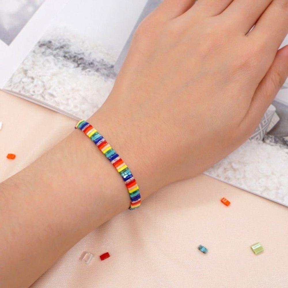 Miyuki Tila Bead Rainbow bracelet - Picture 2 of 5